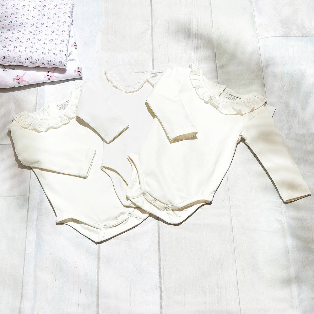 Childrensalon Essentials-تبّان أطفال بناتي قطن عضوي لون أبيض (عدد 3) | Childrensalon Outlet