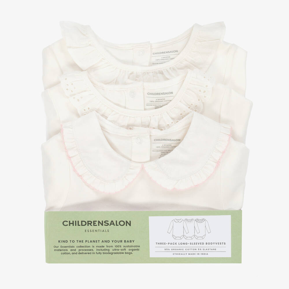 Childrensalon Essentials-تبّان أطفال بناتي قطن عضوي لون أبيض (عدد 3) | Childrensalon Outlet