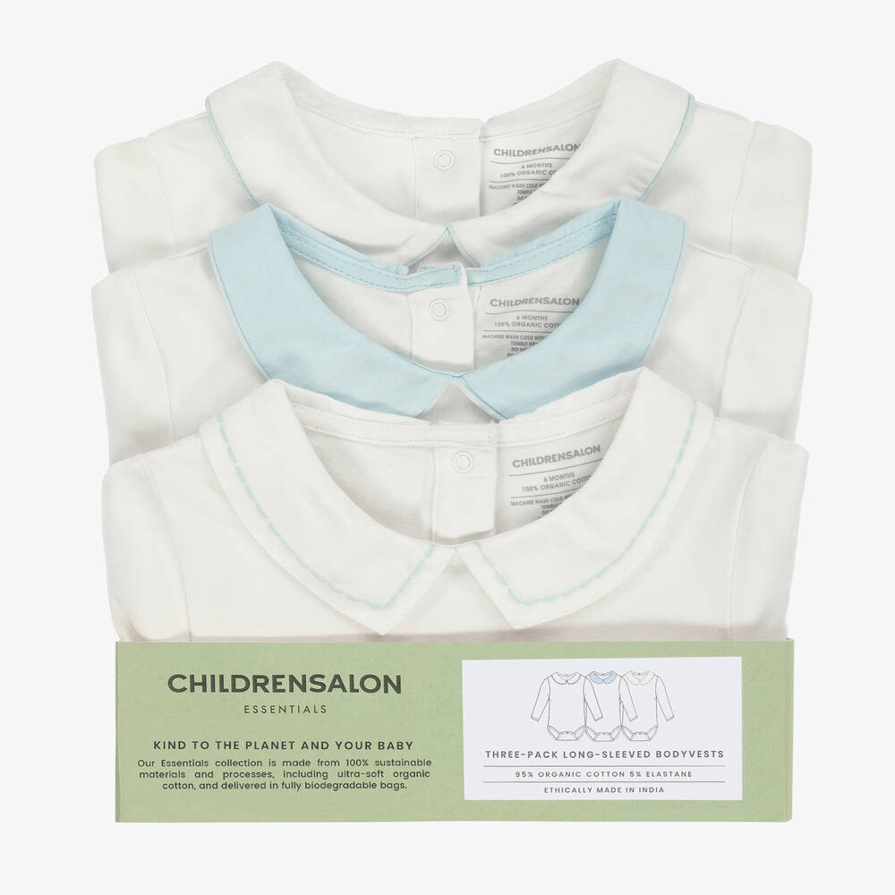 Childrensalon Essentials-بودي سوت قطن عضوي لون أبيض للأطفال (عدد 3) | Childrensalon Outlet