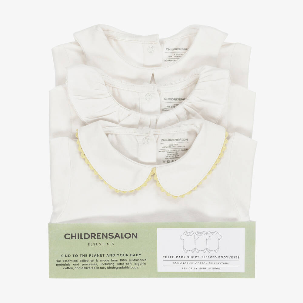 تشلدرن صالون إيسينشيلز-تبّان قطن عضوي لون أبيض للأطفال (عدد 3) | Childrensalon Outlet