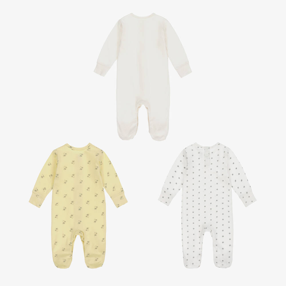 Childrensalon Essentials-Yellow Organic Cotton Babygrows (3 Pack) | Childrensalon Outlet