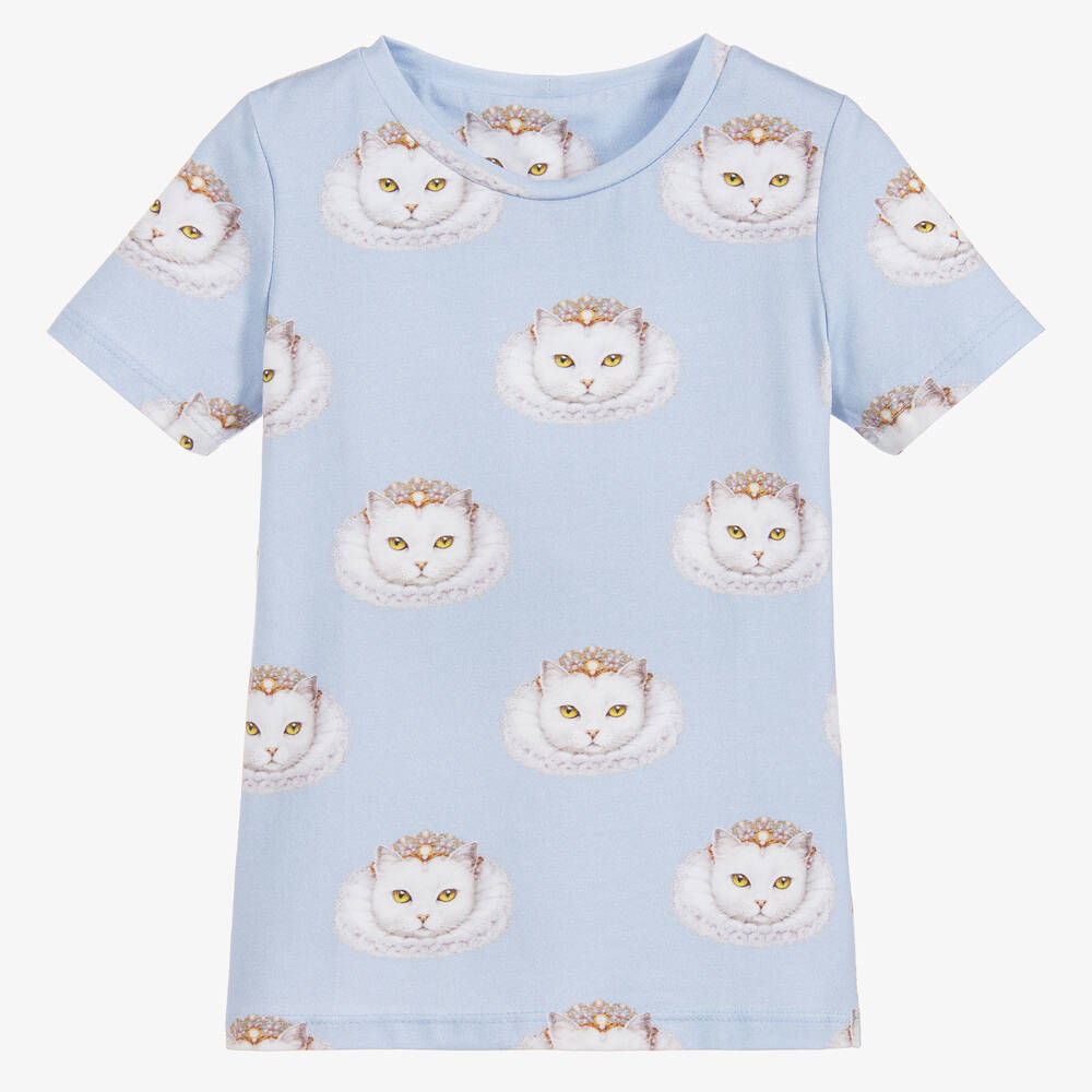 Magical Prints by CHILDRENSALON - Girls Blue Cotton T-Shirt | Childrensalon