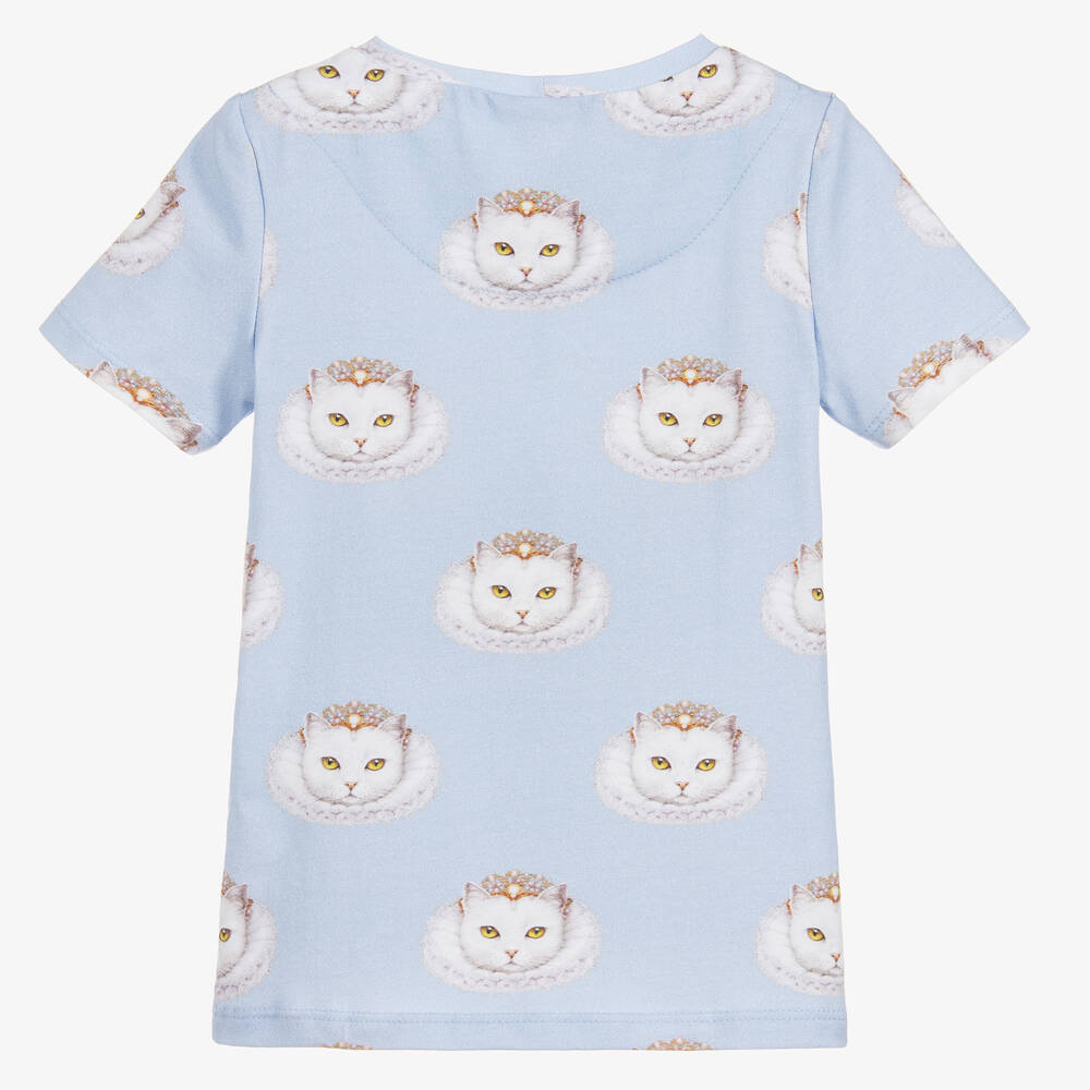 Волшебные принты от CHILDRENSALON-Girls Blue Cotton T-Shirt | Childrensalon Outlet