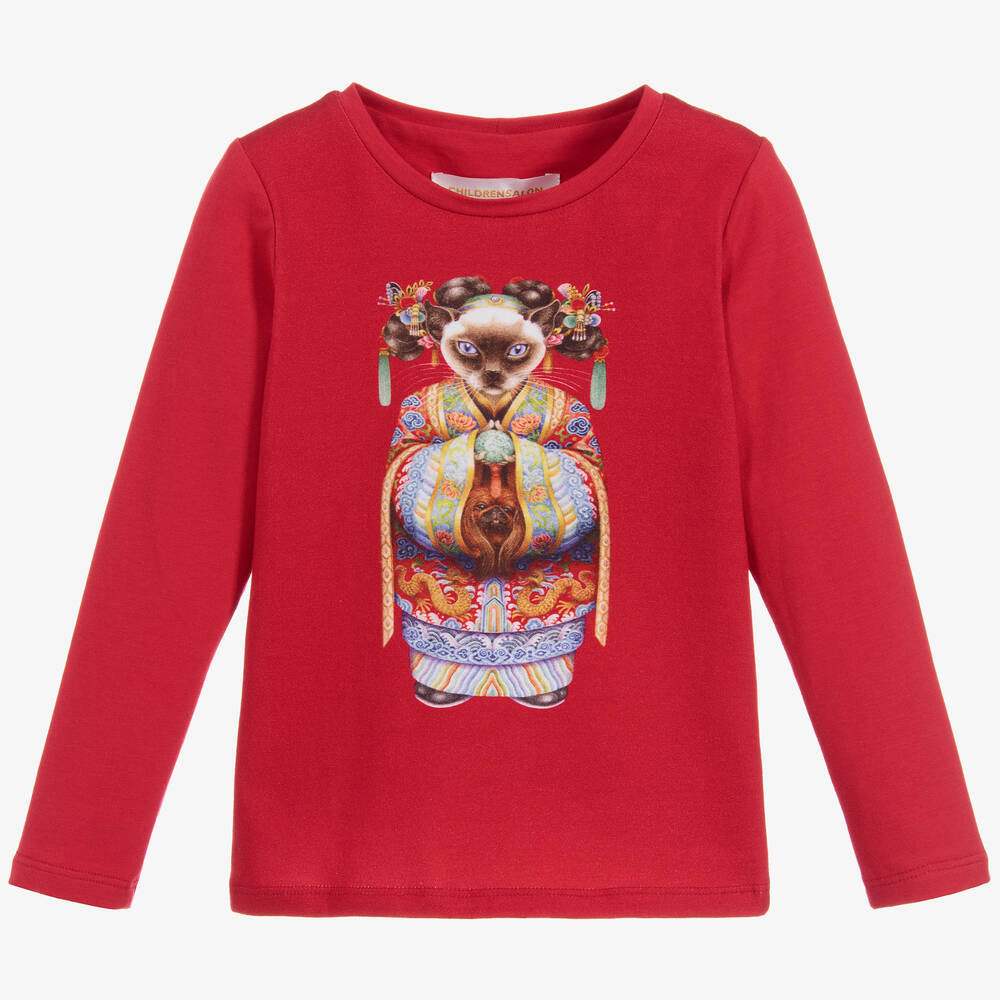 Magical Prints by CHILDRENSALON - Girls Red Cotton Jersey Top | Childrensalon