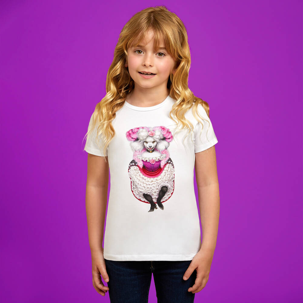 Волшебные принты от CHILDRENSALON-Girls White Cotton T-Shirt | Childrensalon Outlet
