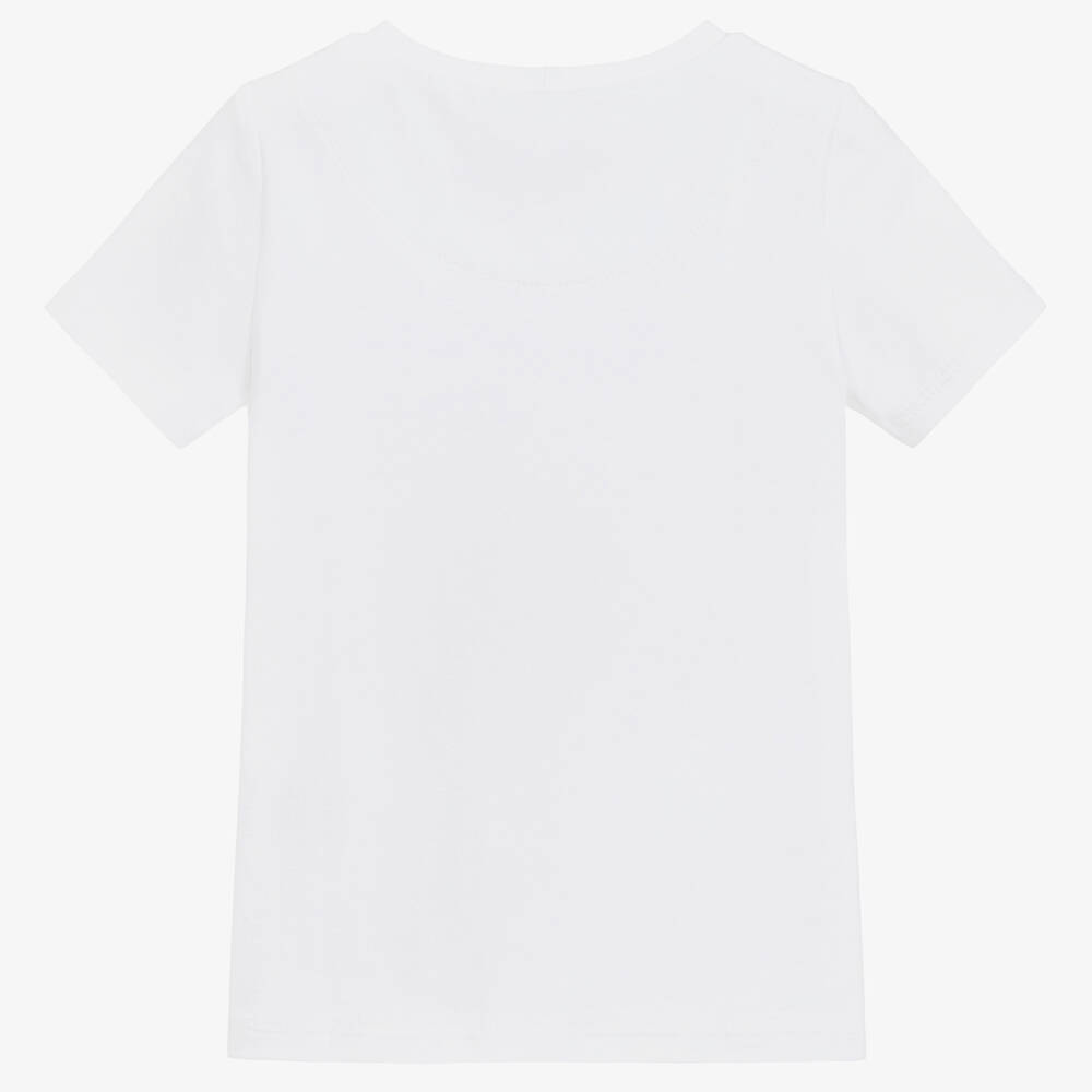 Волшебные принты от CHILDRENSALON-Girls White Cotton T-Shirt | Childrensalon Outlet