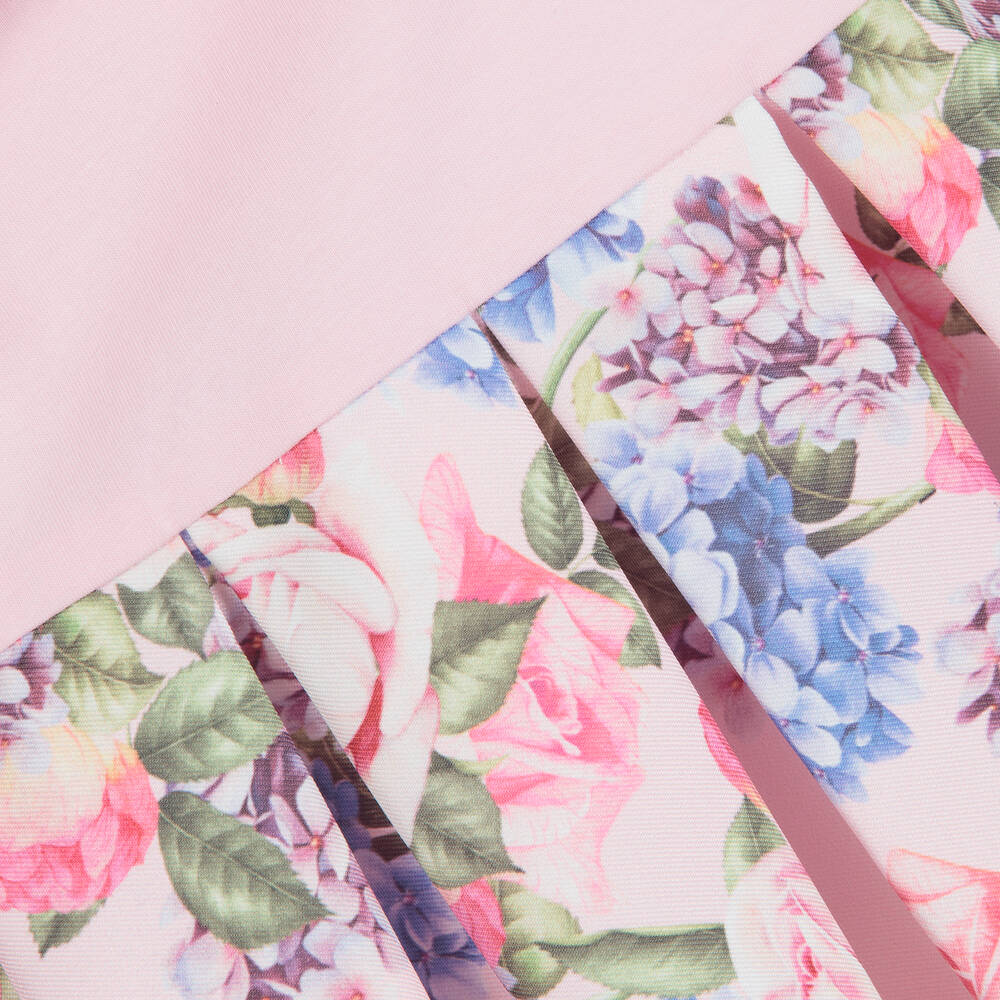 تشلدرن صالون-فستان أطفال بناتي قطن جيرسي وساتان لون زهري بطبعة ورود | Childrensalon Outlet