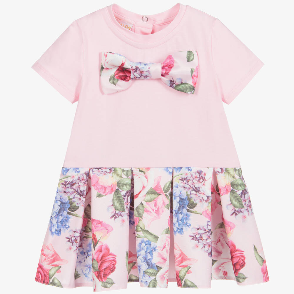 Childrensalon Occasions - Розовое хлопковое платье с цветами для малышек  | Childrensalon