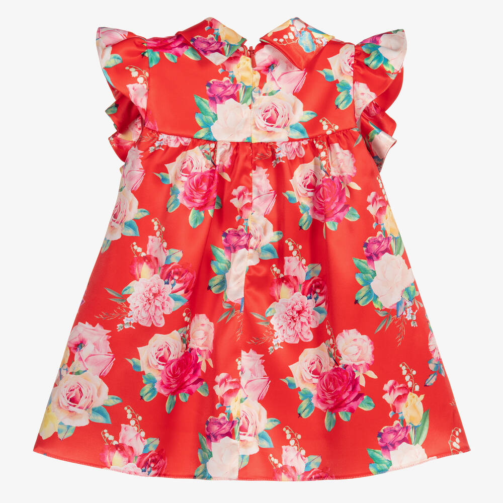 Childrensalon Occasions-Baby Girls Red Floral Satin Dress | Childrensalon Outlet
