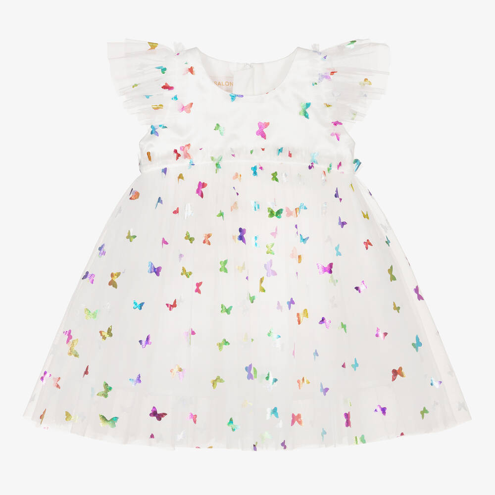 Childrensalon Occasions-Baby Girls White Tulle Butterfly Dress | Childrensalon Outlet