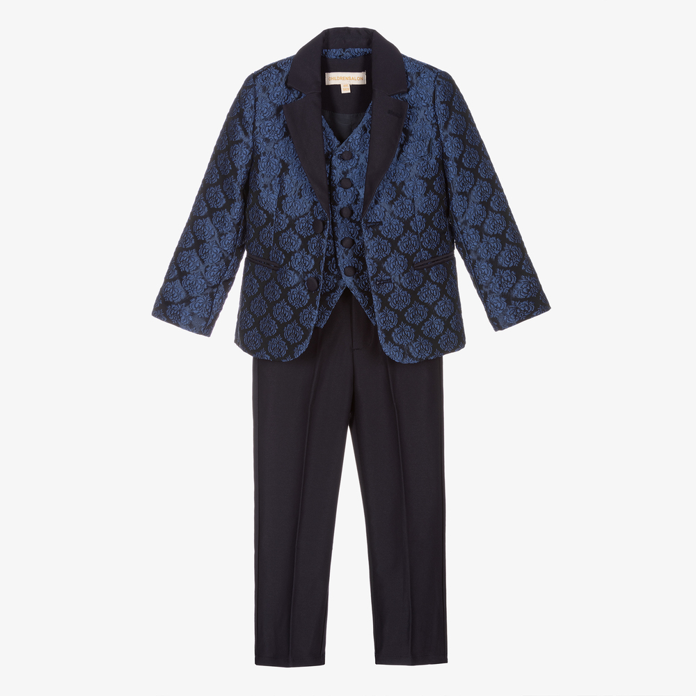 Childrensalon Occasions - Blue & Black Brocade Suit  | Childrensalon