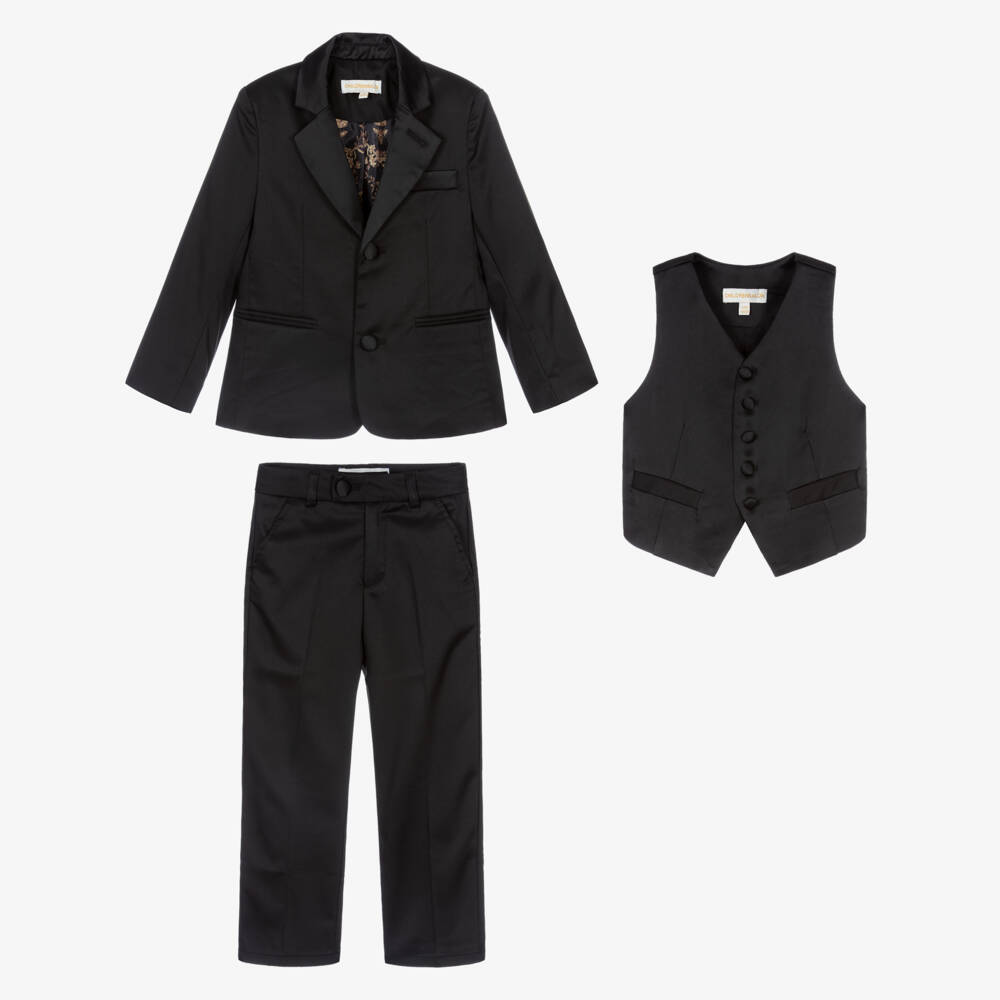 Childrensalon Occasions-Boys Elegant Black Tuxedo Set | Childrensalon Outlet