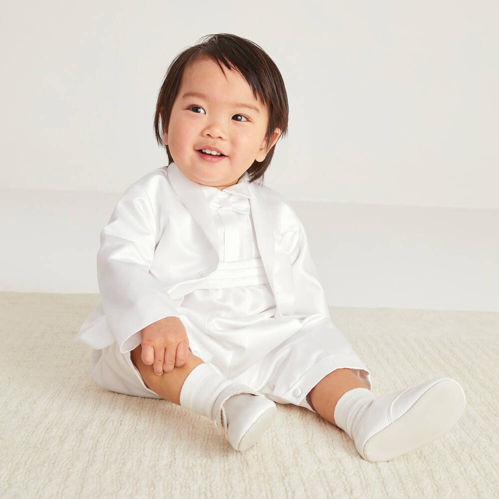 Childrensalon Occasions-طقم ساتان أبيض أنيق للأولاد | Childrensalon Outlet