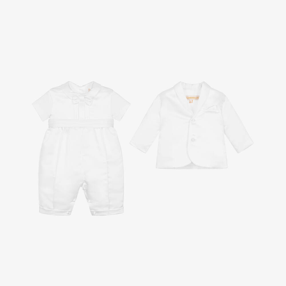 Childrensalon Occasions-طقم ساتان أبيض أنيق للأولاد | Childrensalon Outlet