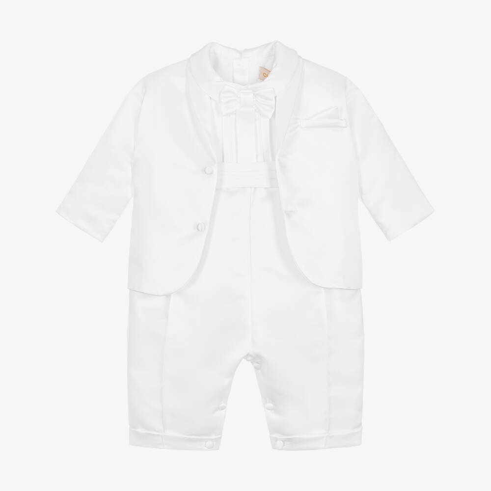 Childrensalon Occasions-Boys Elegant White Satin Ensemble | Childrensalon Outlet