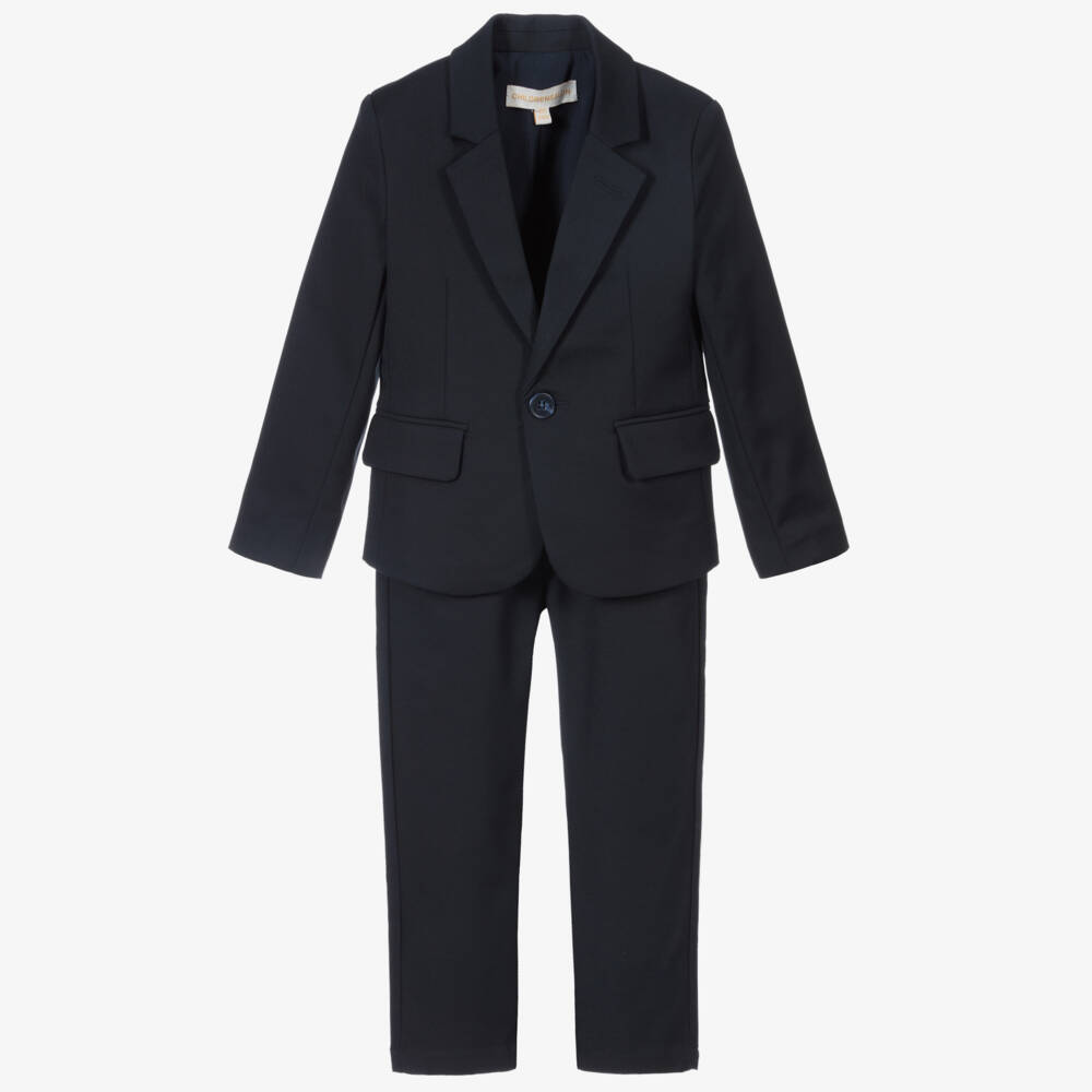 Childrensalon Occasions-Boys Navy Cotton Blazer Suit | Childrensalon Outlet