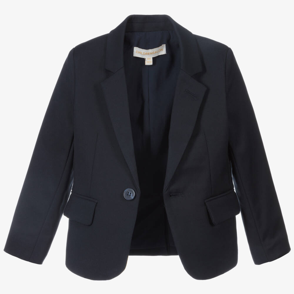 Childrensalon Occasions-Boys Navy Cotton Blazer Suit | Childrensalon Outlet