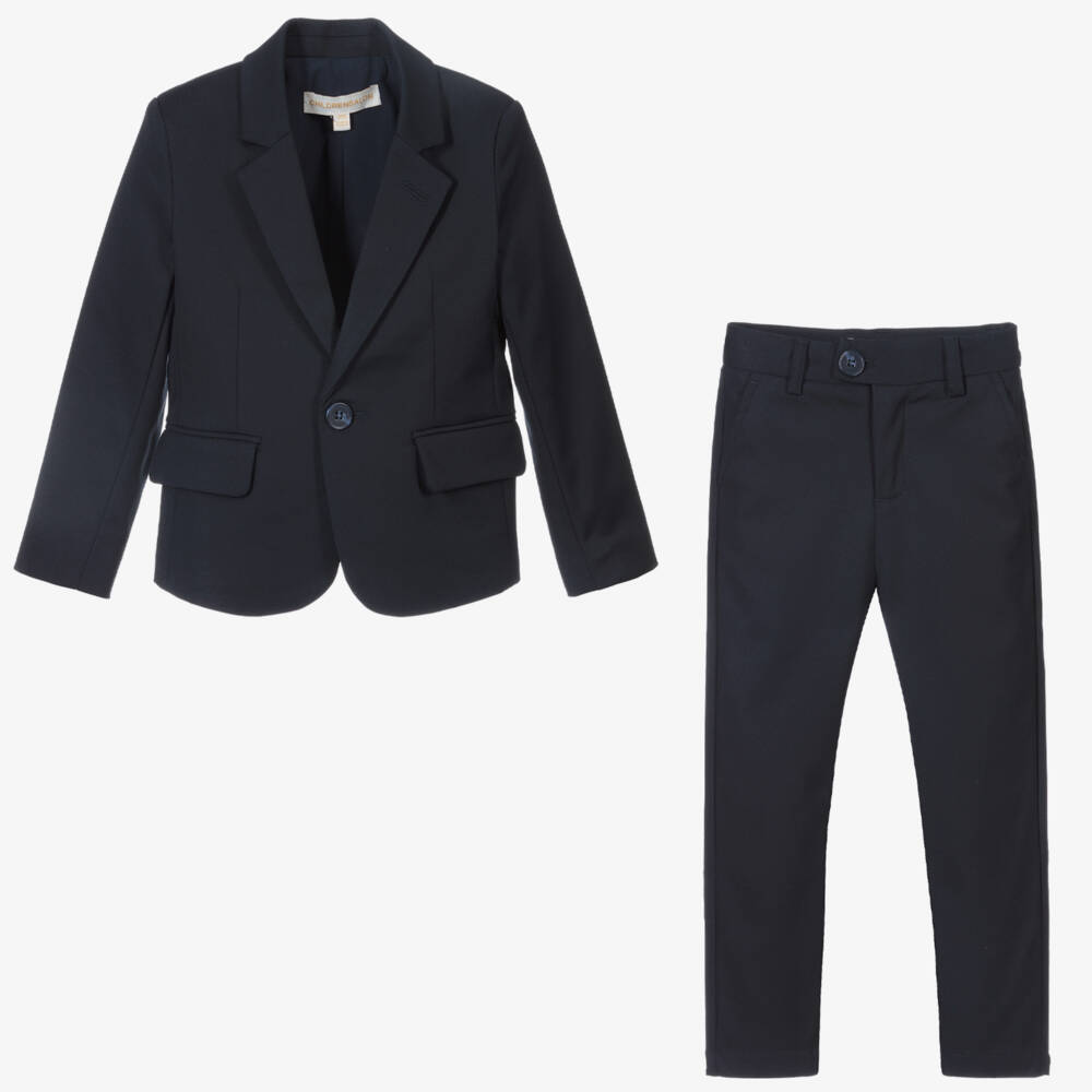 Childrensalon Occasions-Boys Navy Cotton Blazer Suit | Childrensalon Outlet
