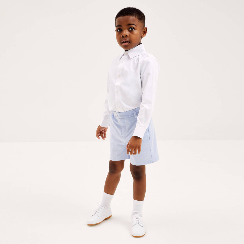 Childrensalon Occasions-شورت قطني مخطط أزرق للأولاد | Childrensalon Outlet