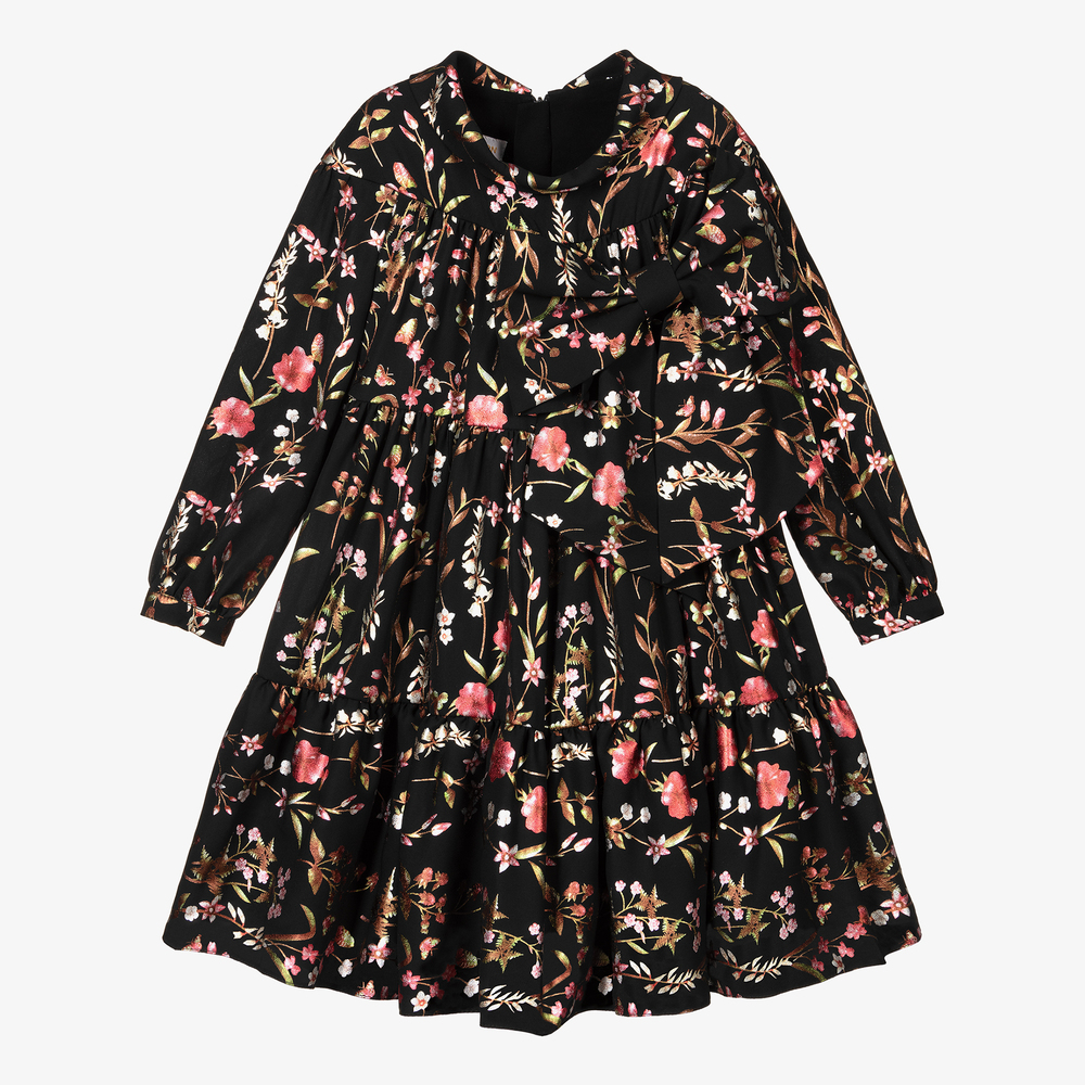 Childrensalon Occasions - Robe fleurie noire en crêpe fille | Childrensalon