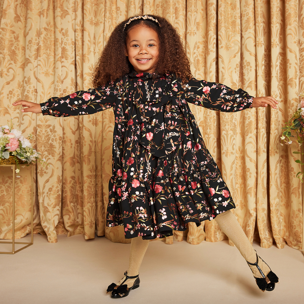Childrensalon Occasions Girls Black Floral Cr pe Dress
