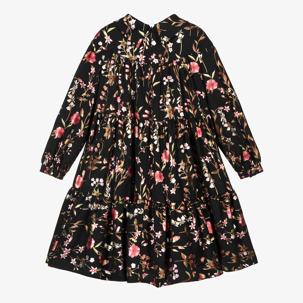 Childrensalon Occasions-Черное цветочное платье из крепа для девочек | Childrensalon Outlet