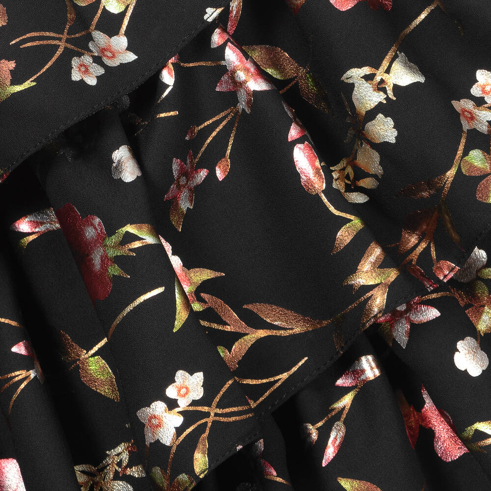 Childrensalon Occasions-Girls Black Floral Crêpe Skirt | Childrensalon Outlet