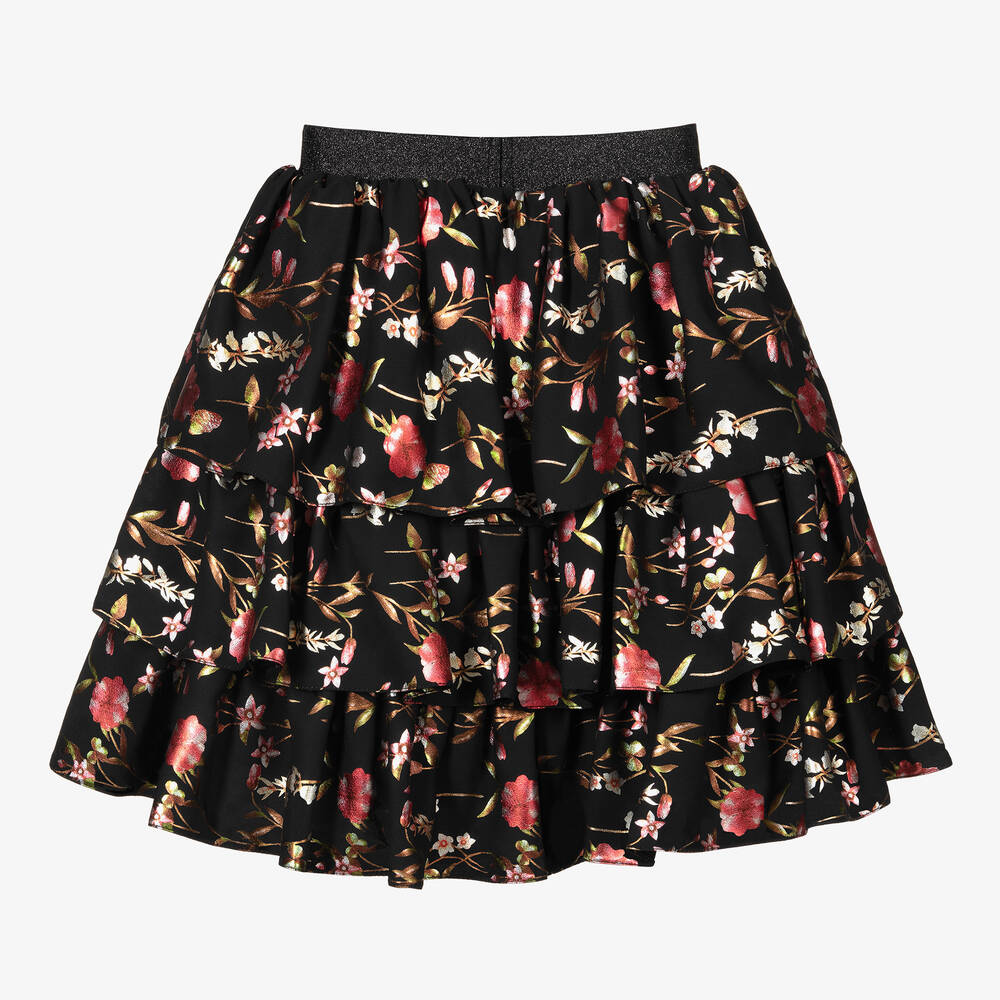 Childrensalon Occasions-Girls Black Floral Crêpe Skirt | Childrensalon Outlet