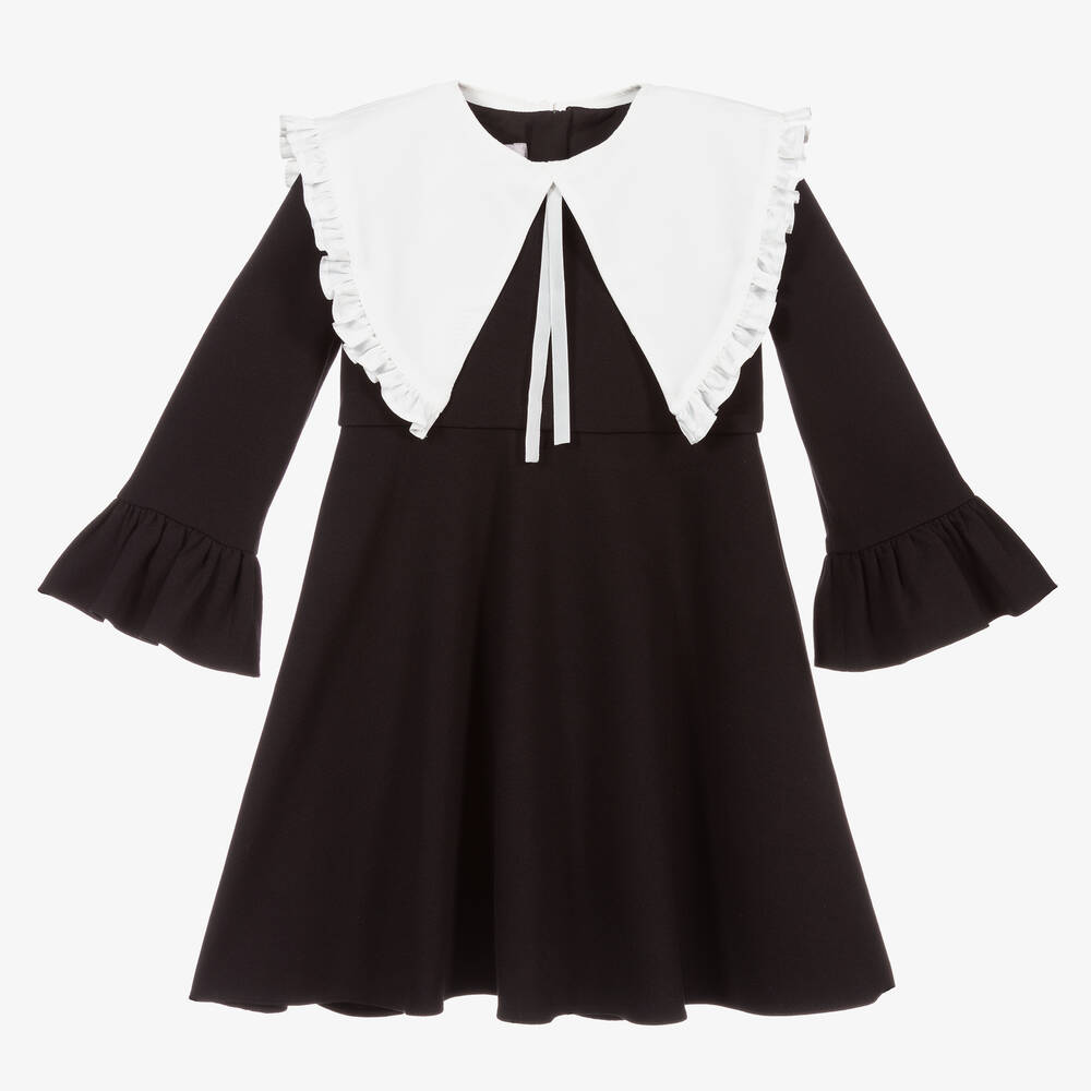 Girls black dress with new arrivals white collar