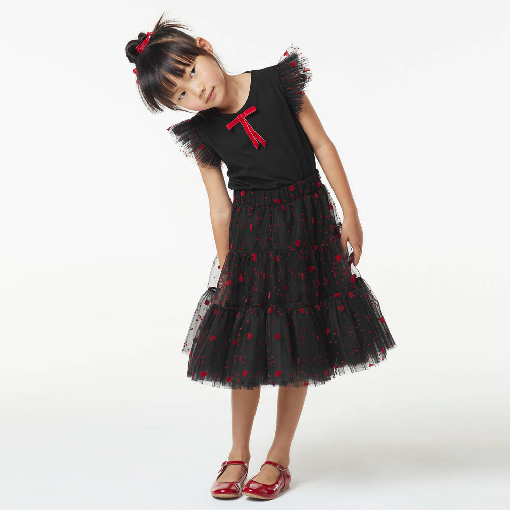 Childrensalon Occasions-Черная юбка из тюля с красными сердечками для девочек | Childrensalon Outlet