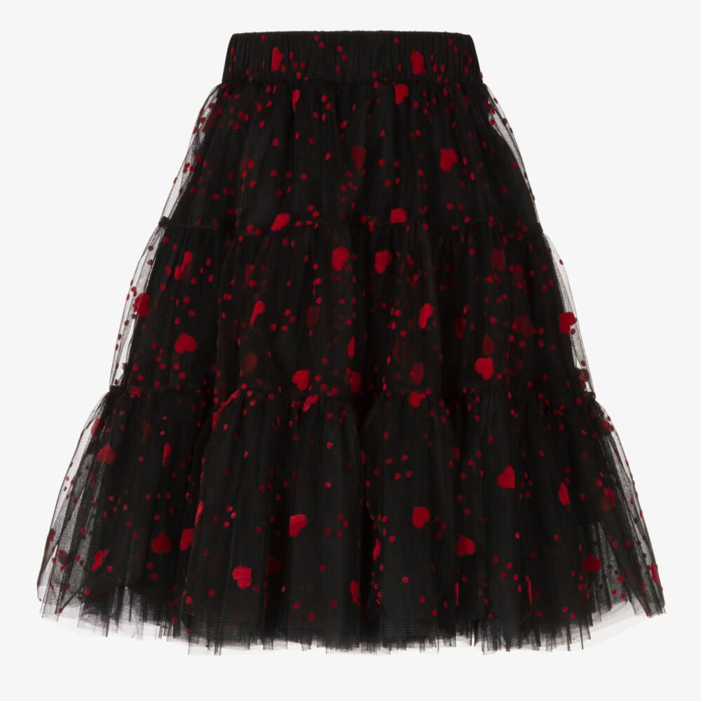 Childrensalon Occasions-Girls Black Skirt with Red Hearts | Childrensalon Outlet