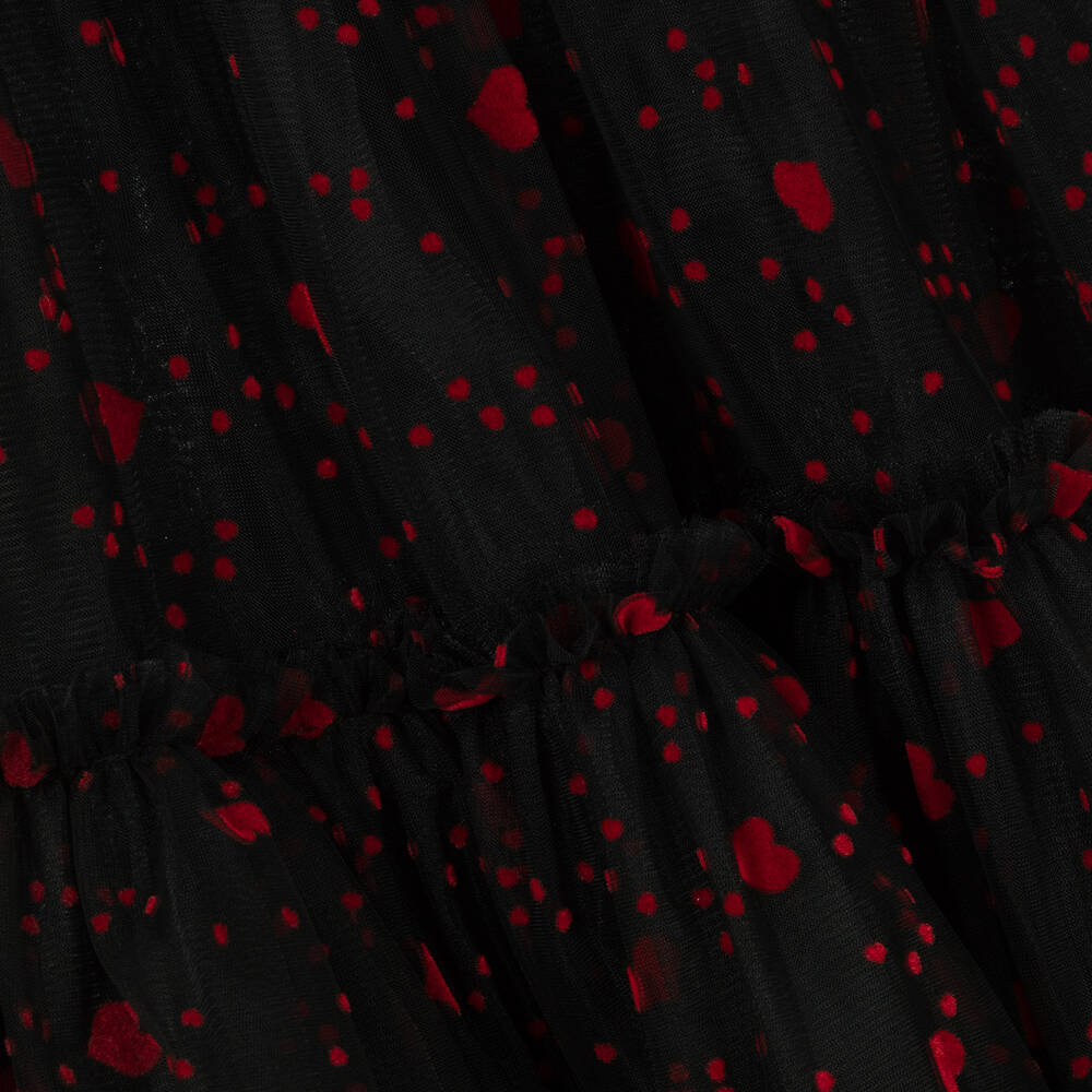 Childrensalon Occasions-Черное платье из тюля с красными сердечками | Childrensalon Outlet