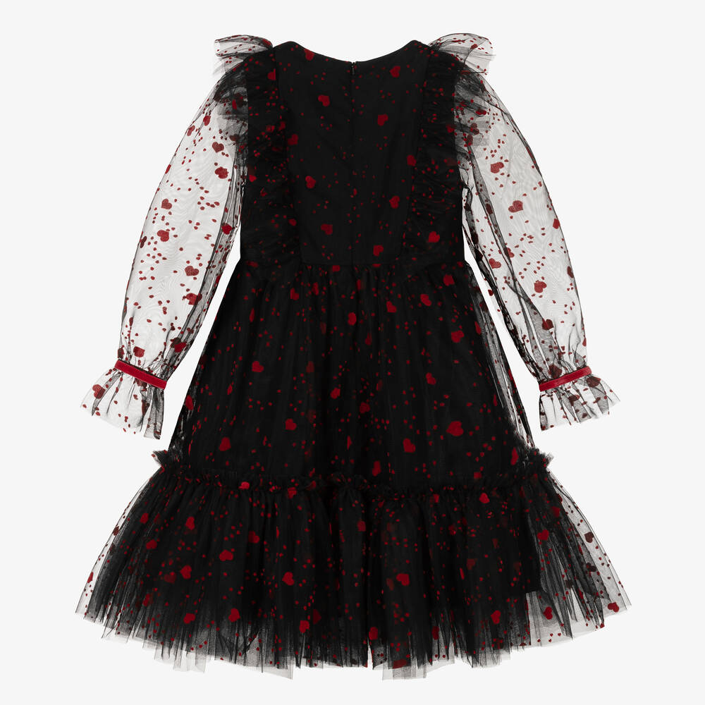 Childrensalon Occasions-Черное платье из тюля с красными сердечками | Childrensalon Outlet