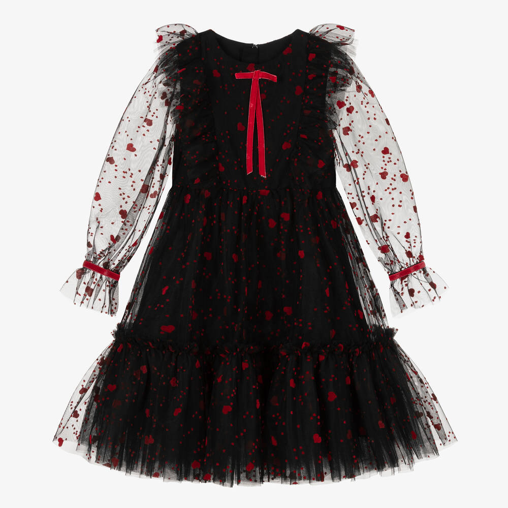 Childrensalon Occasions - Robe noire et rouge en tulle coeur fille | Childrensalon