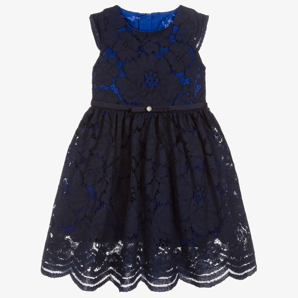 Childrensalon Occasions - Girls Blue Cotton Lace Dress | Childrensalon