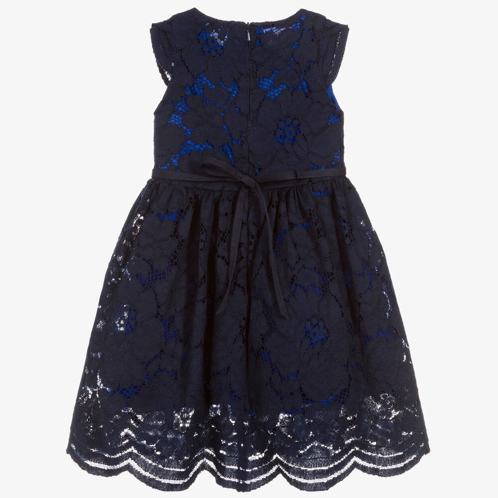 Childrensalon Occasions-Girls Blue Cotton Lace Dress | Childrensalon Outlet