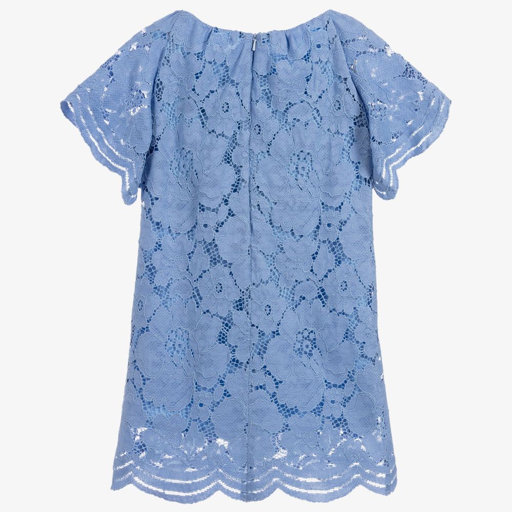 Childrensalon Occasions-Girls Blue Cotton Lace Dress | Childrensalon Outlet