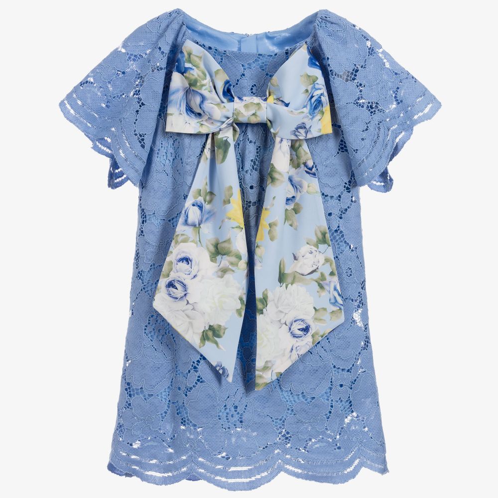 Childrensalon Occasions-Girls Blue Cotton Lace Dress | Childrensalon Outlet