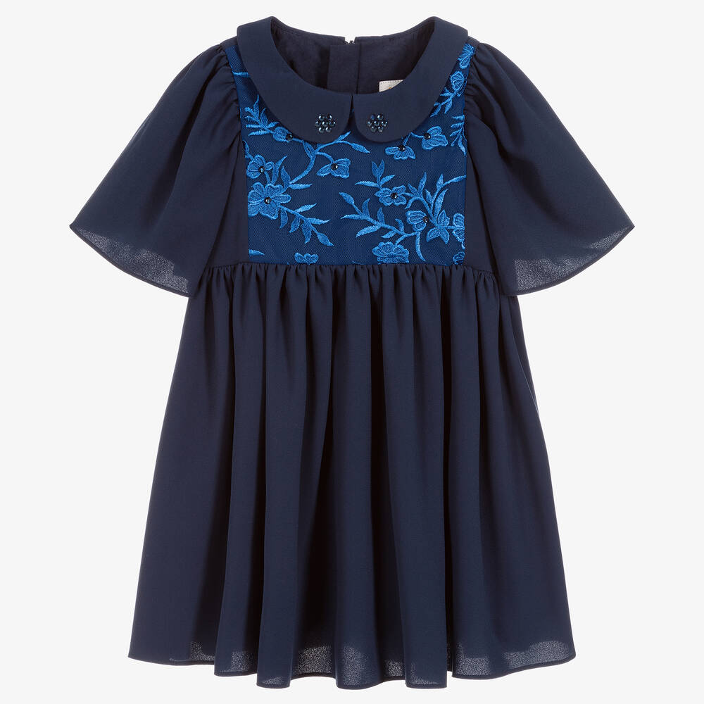 Childrensalon Occasions - Kreppstoffkleid blau | Childrensalon