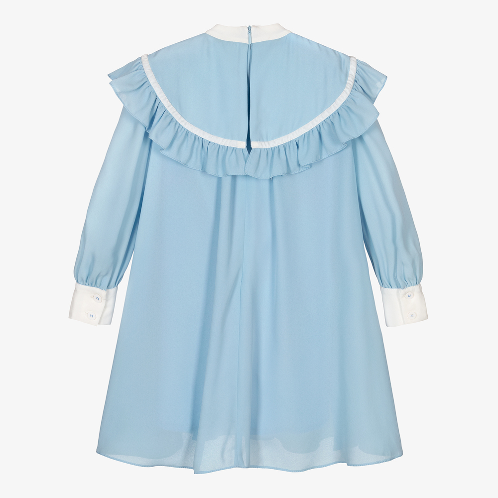 Childrensalon Occasions-Голубое платье-трапеция из крепа для девочек | Childrensalon Outlet