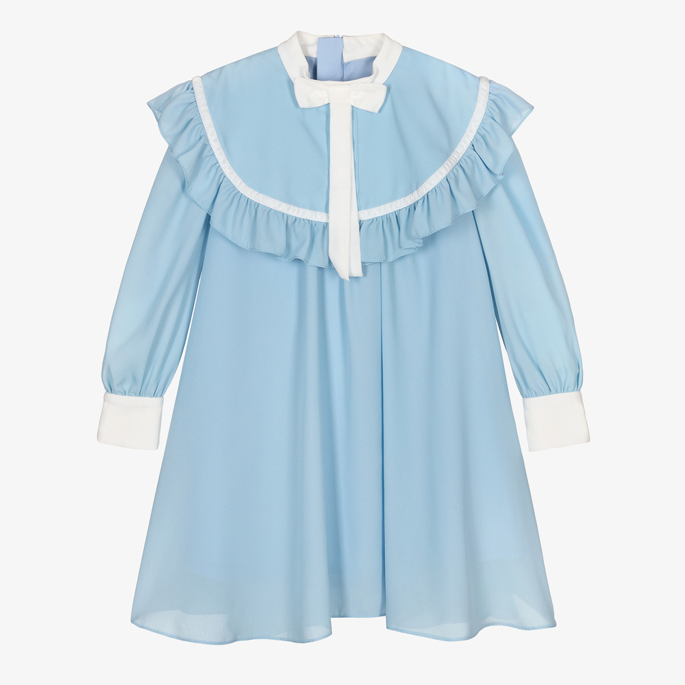 Childrensalon Occasions-Girls Blue Crêpe Trapeze Dress | Childrensalon Outlet