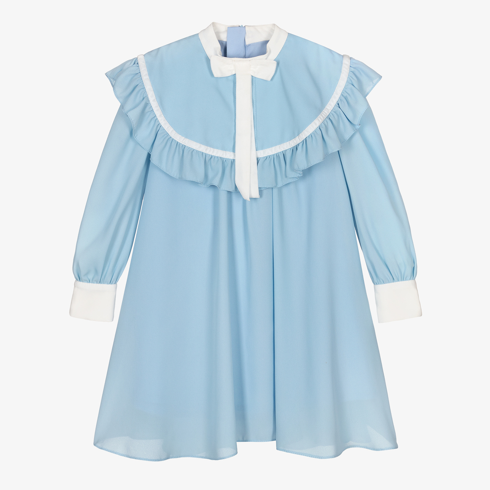 Childrensalon Occasions - Girls Blue Crêpe Trapeze Dress | Childrensalon