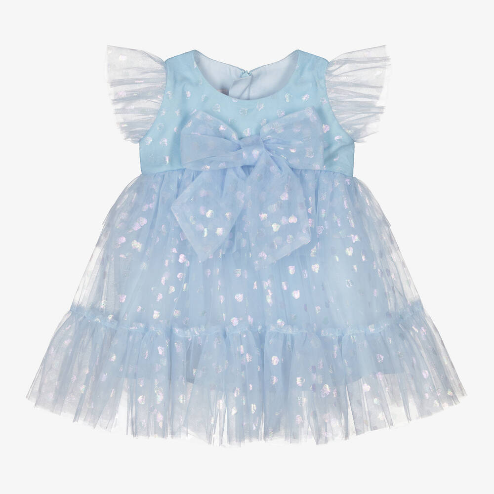 Childrensalon Occasions - Голубое платье из тюля с сердечками для девочек | Childrensalon