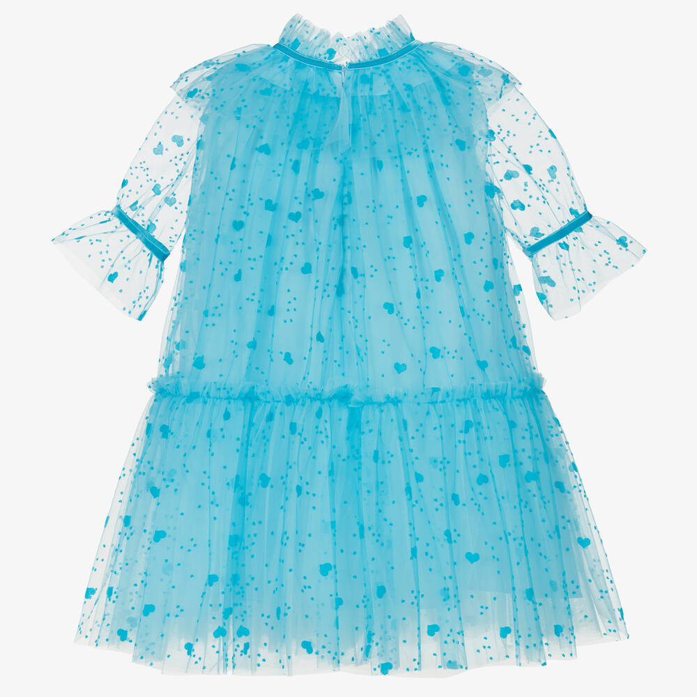 تشلدرن صالون-فستان تول لون أزرق بطبعة قلوب | Childrensalon Outlet