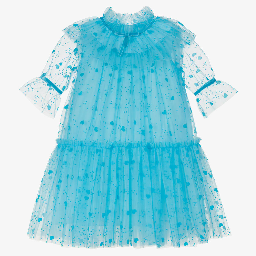 Childrensalon Occasions - Robe bleue à cœurs en tulle fille | Childrensalon