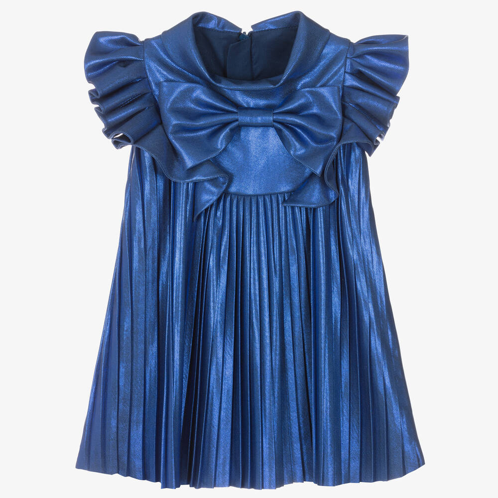 Childrensalon Occasions - Girls Blue Metallic Pleated Dress | Childrensalon