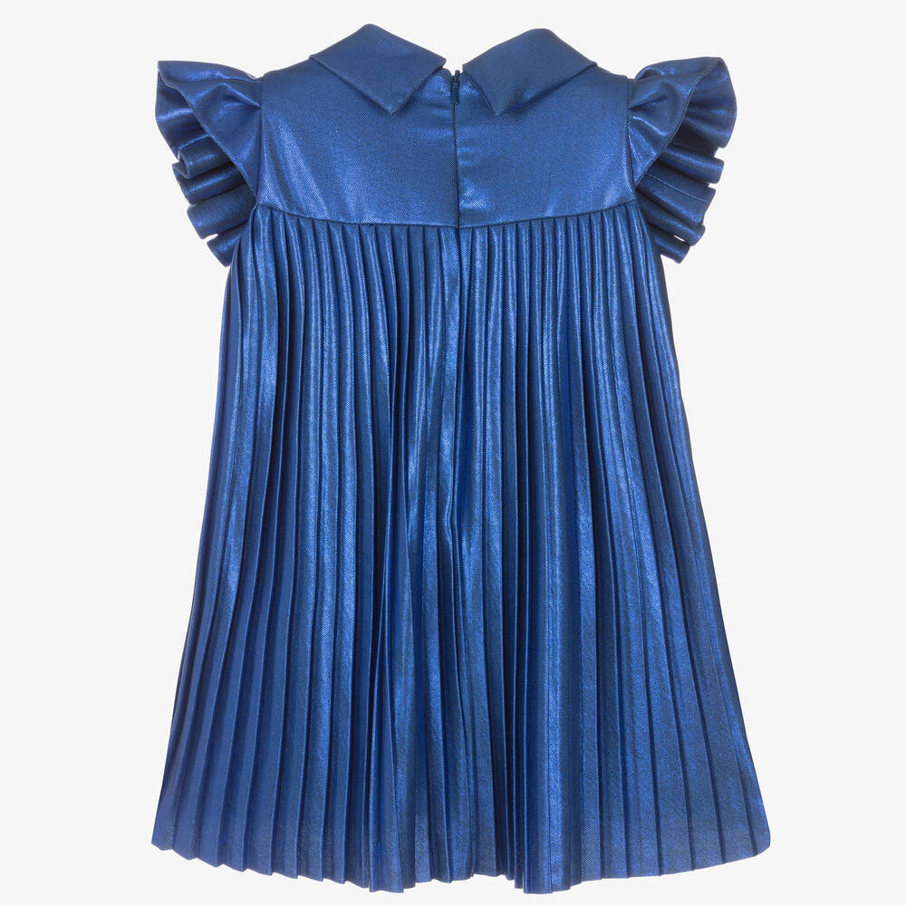 تشلدرن صالون-فستان بكسرات قطن لاميه لون أزرق ميتاليك | Childrensalon Outlet