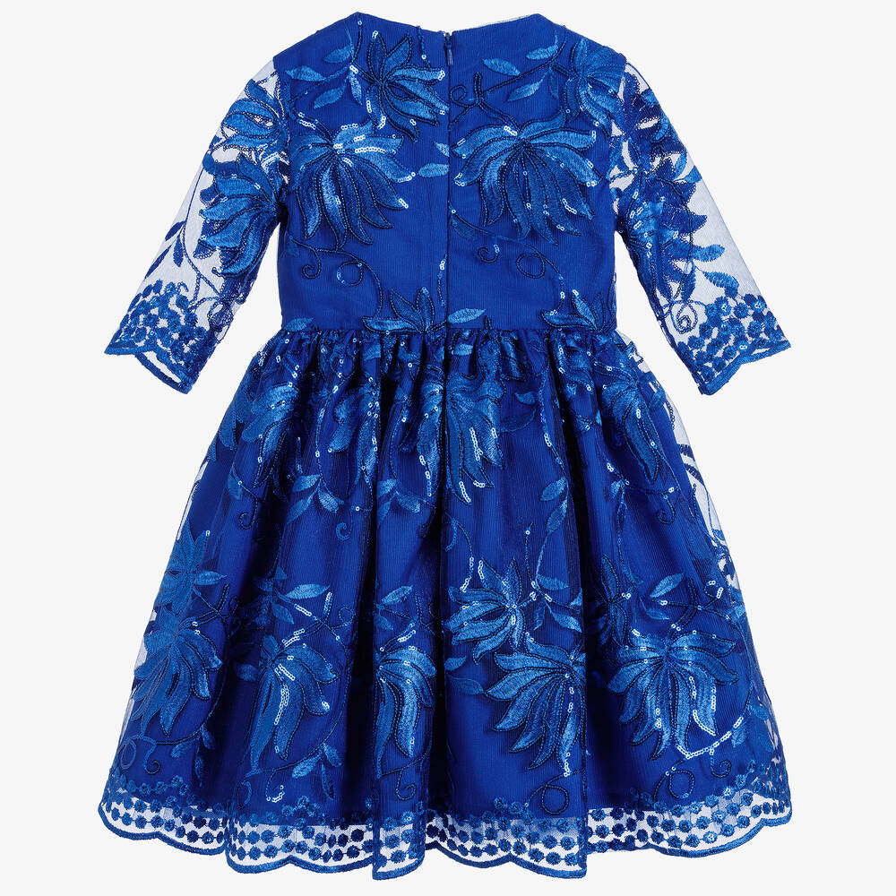Childrensalon Occasions-Синее платье из тюля с пайетками для девочек | Childrensalon Outlet