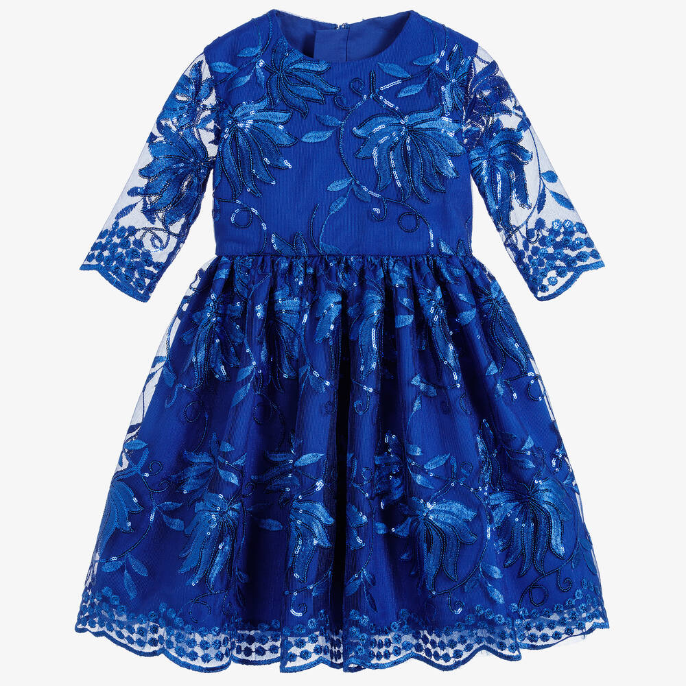 Childrensalon Occasions - Girls Blue Sequinned Tulle Dress | Childrensalon