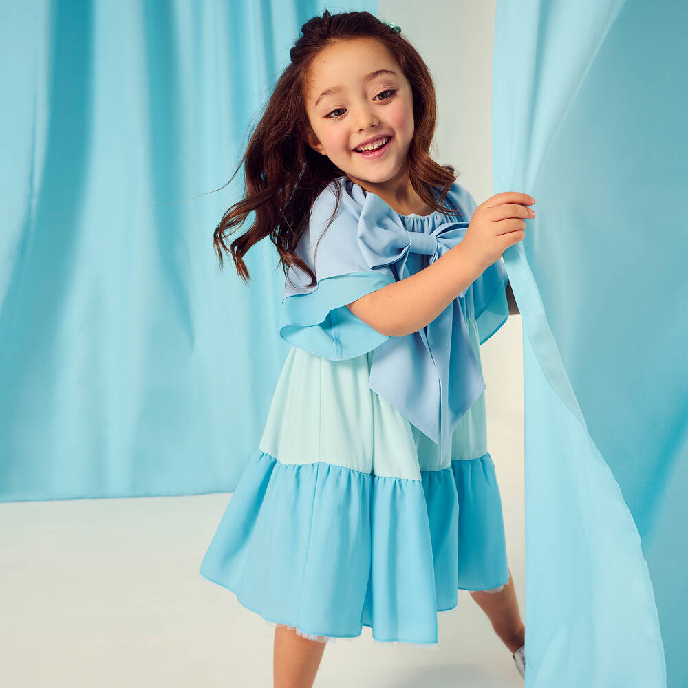 تشلدرن صالون-فستان كريب بطيات لون أزرق | Childrensalon Outlet